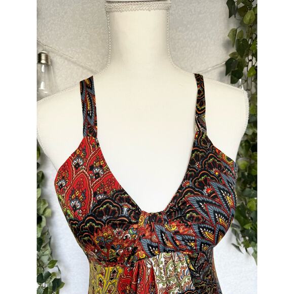 Raindrops by Papillon Black Orange Peacock Maxi Dress Women's Small - Picture 6 of 12